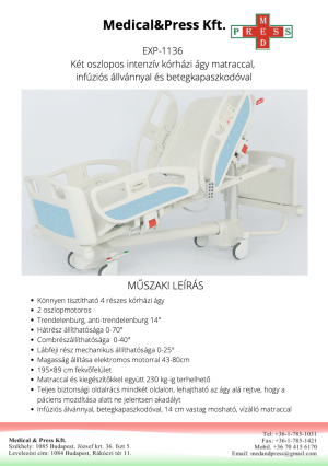 EXP-1136 Két oszlopos intenzív ágy